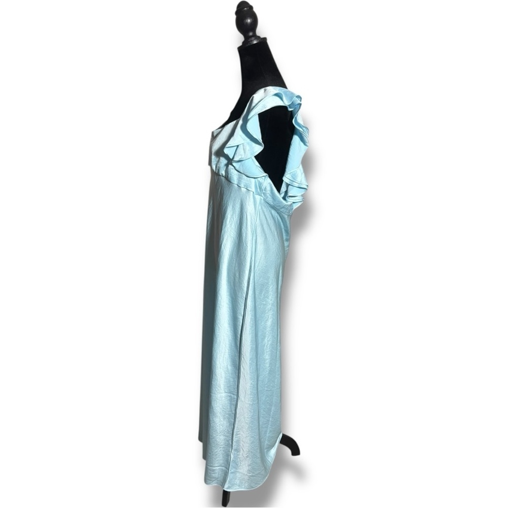Madewell NWT Sky Blue Empire Waist Silky Maxi Dress with Ruffle Shoulder Detail - Picture 15 of 16